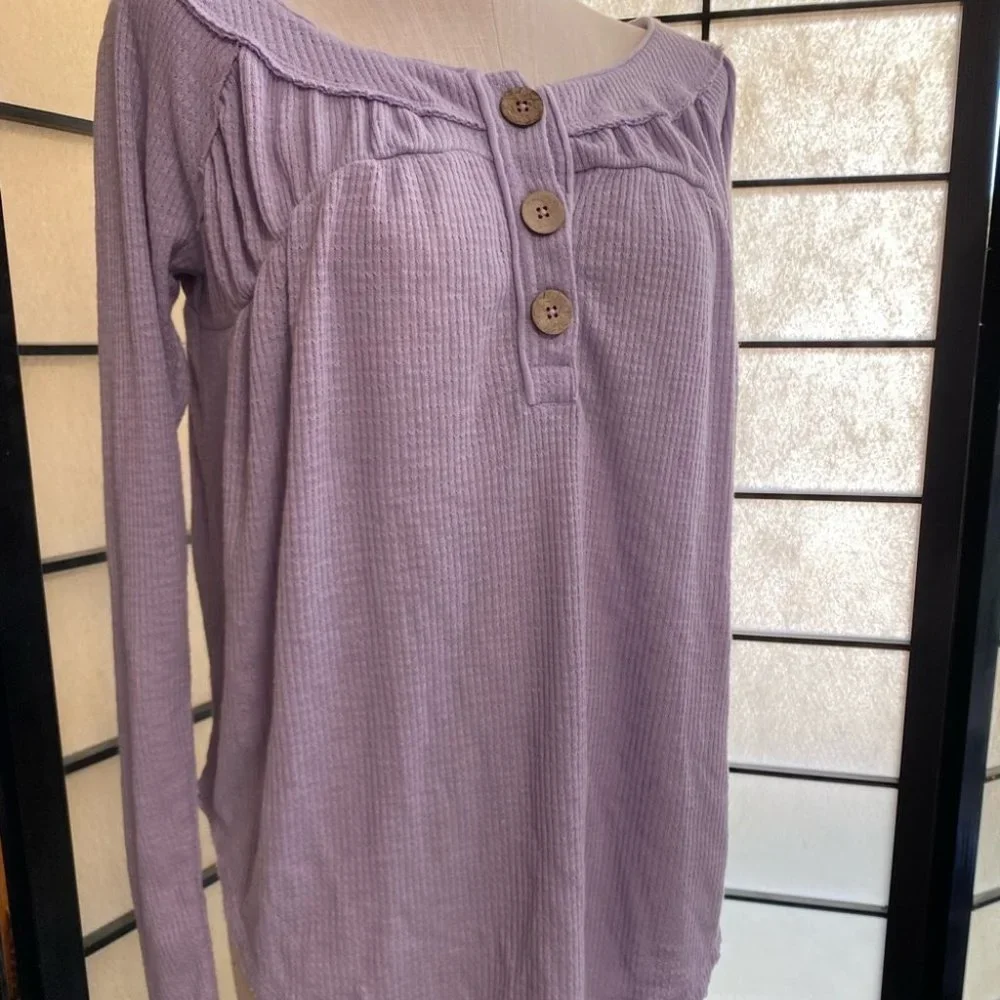 NWT Free People Waffle Knit Henley - Picture 1 of 6